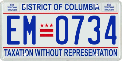 DC license plate EM0734