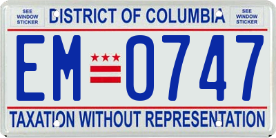DC license plate EM0747