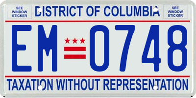 DC license plate EM0748