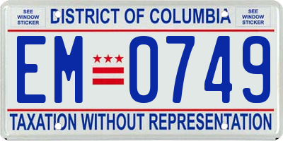 DC license plate EM0749