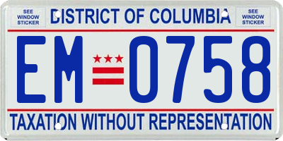 DC license plate EM0758