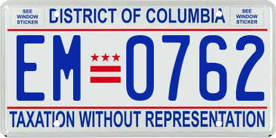 DC license plate EM0762
