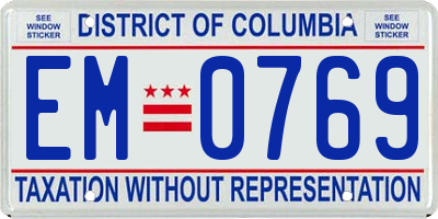 DC license plate EM0769
