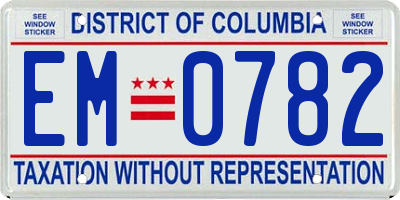 DC license plate EM0782