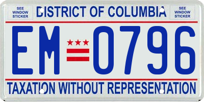 DC license plate EM0796