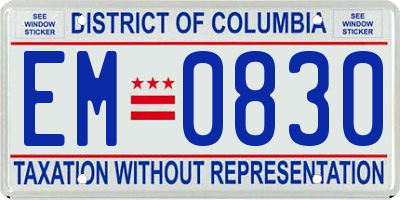 DC license plate EM0830