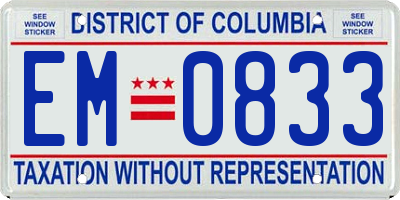 DC license plate EM0833
