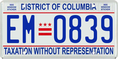 DC license plate EM0839