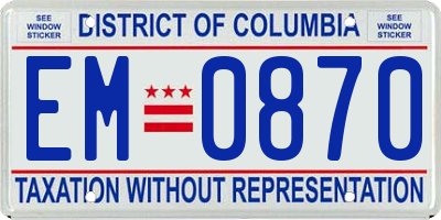 DC license plate EM0870