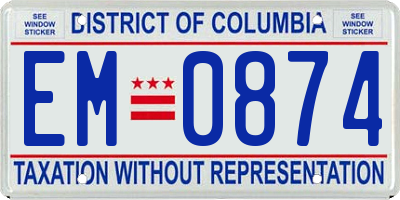 DC license plate EM0874