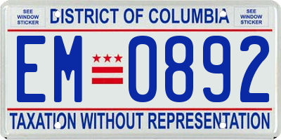 DC license plate EM0892