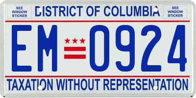 DC license plate EM0924