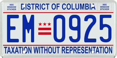 DC license plate EM0925