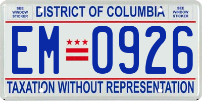 DC license plate EM0926