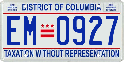DC license plate EM0927