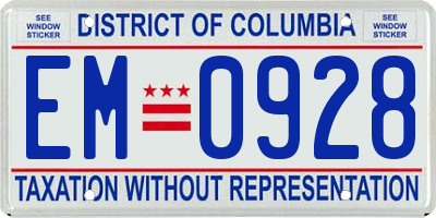 DC license plate EM0928