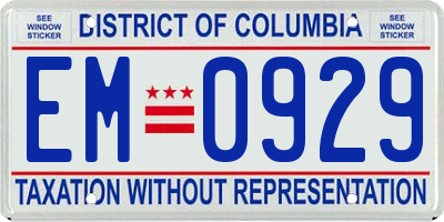 DC license plate EM0929