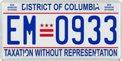 DC license plate EM0933