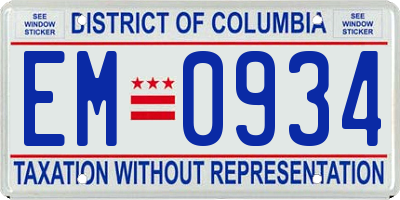 DC license plate EM0934