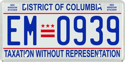 DC license plate EM0939