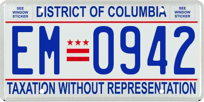 DC license plate EM0942