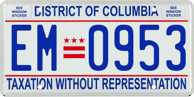 DC license plate EM0953