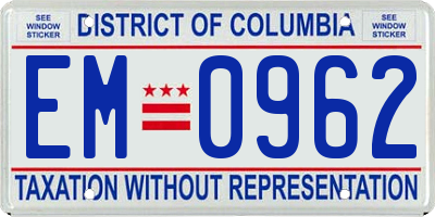 DC license plate EM0962