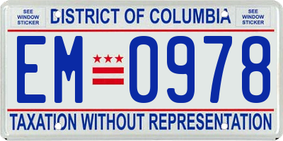 DC license plate EM0978