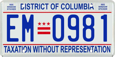 DC license plate EM0981