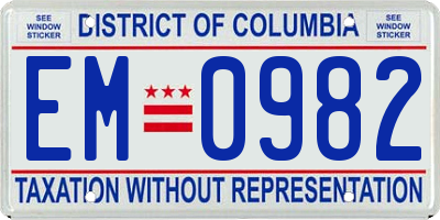 DC license plate EM0982