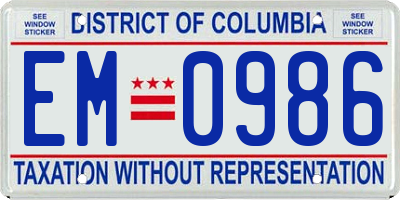 DC license plate EM0986