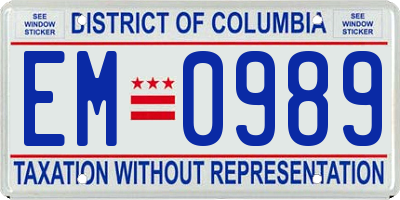 DC license plate EM0989