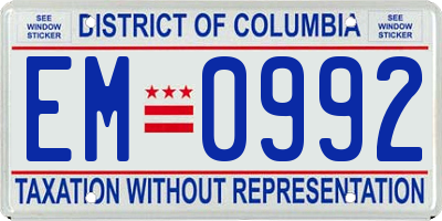 DC license plate EM0992