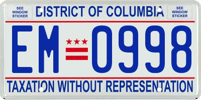 DC license plate EM0998