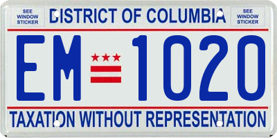 DC license plate EM1020