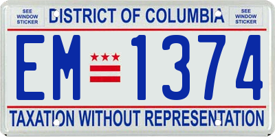 DC license plate EM1374