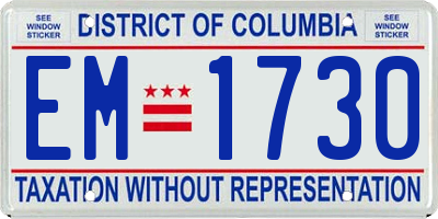 DC license plate EM1730