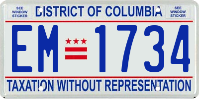 DC license plate EM1734