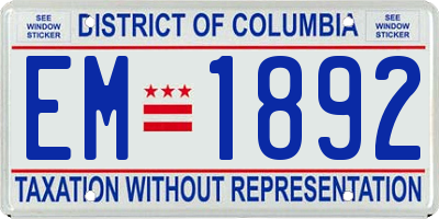 DC license plate EM1892