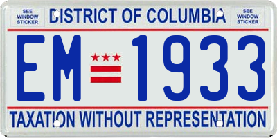 DC license plate EM1933