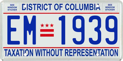 DC license plate EM1939
