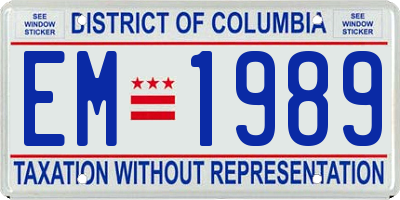 DC license plate EM1989