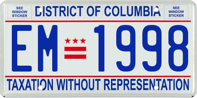DC license plate EM1998