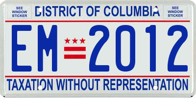 DC license plate EM2012