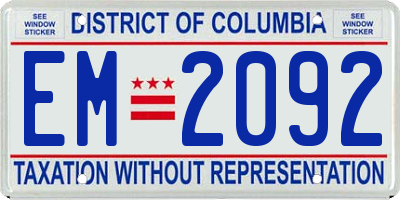 DC license plate EM2092