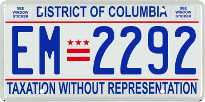 DC license plate EM2292