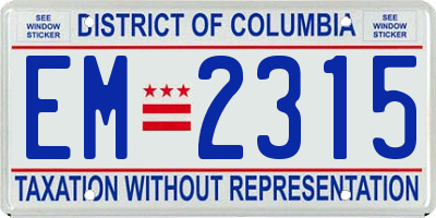 DC license plate EM2315