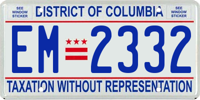 DC license plate EM2332