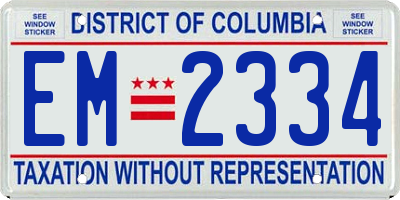 DC license plate EM2334