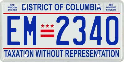 DC license plate EM2340